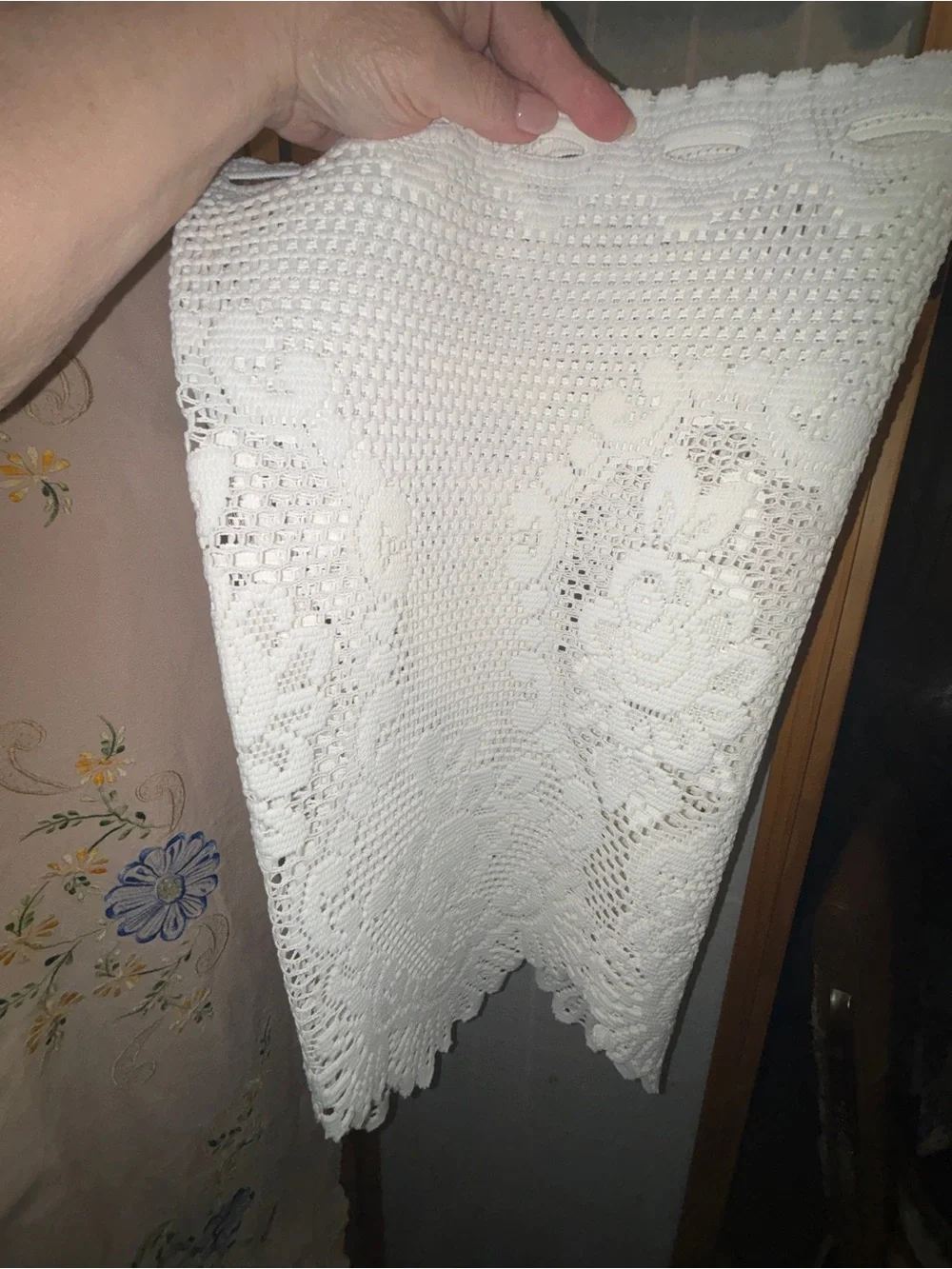 3 White Crochet Lace Curtain Panel